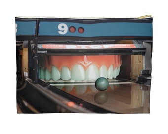 Art lunatique de piste de bowling sur la pochette d'accessoires - « Bouche de gouttière »