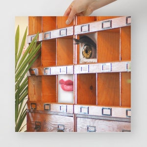 Surreal Collage Art Print - 'Compartmentalize': Mail Sorter with Woman's Features