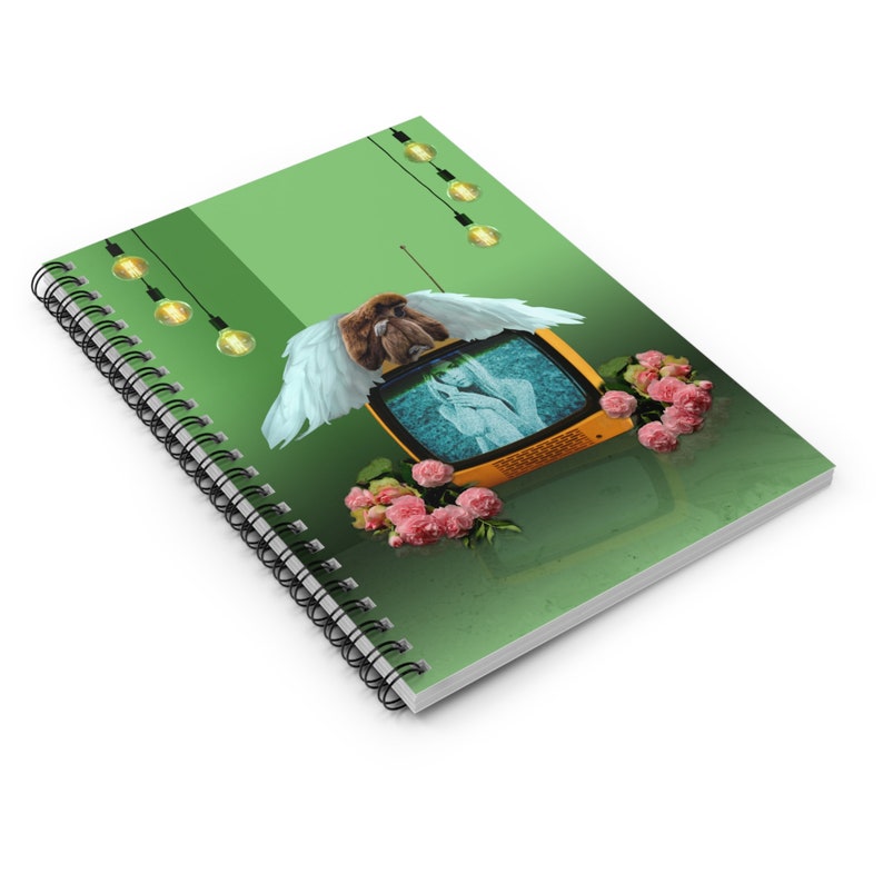 Whimsy Notebook Deco Whimsical Spiral Notebook With Angel Monkey and Vintage TV Surreal Art ...