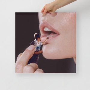 Dreamy Surreal Art Print 'Touch Up': House Painter's Brush Brings Color to Giantess Lips