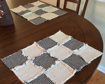 Country Primitive Set of 2 Rag Quilt Country Farmhouse PlacematsTable Mats Americana #1 Best Selling Item Country Cottage