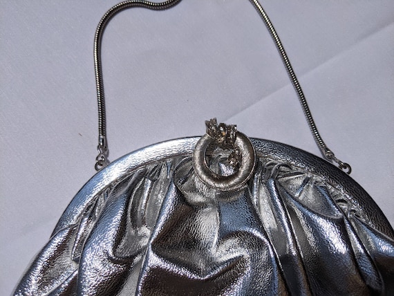 Vintage 1960's Silver Faux Leather Evening Bag - image 3