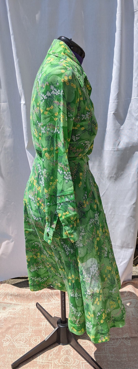 1970s Green A-line Floral dress - image 2