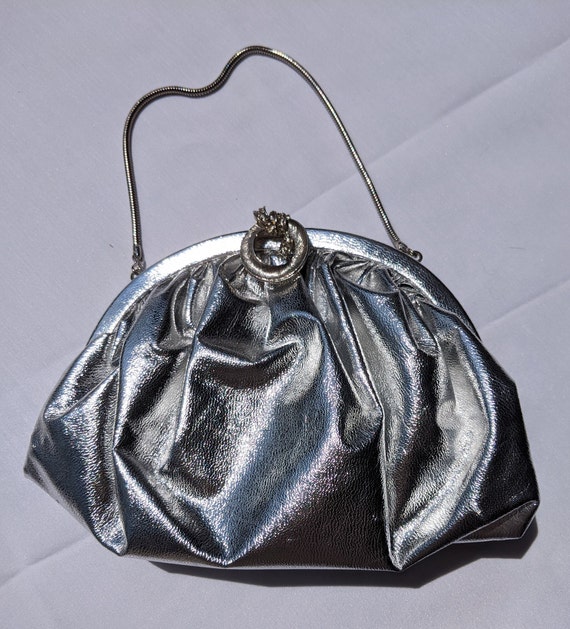 Vintage 1960's Silver Faux Leather Evening Bag - image 1