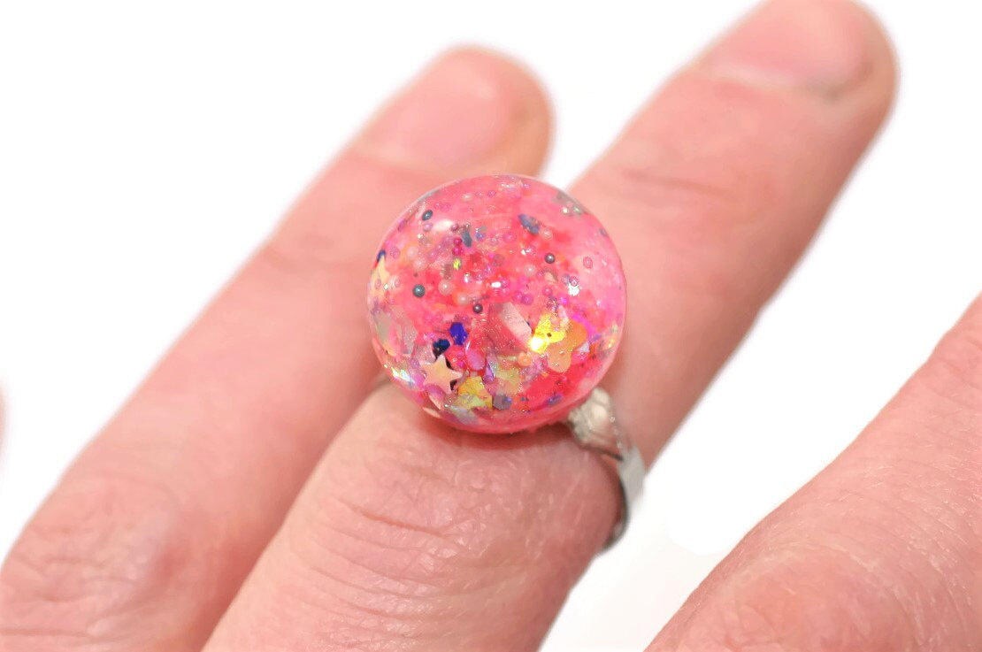 Resin Orb Ring Bright Colorful Glitter Ring Holographic Mixed Etsy