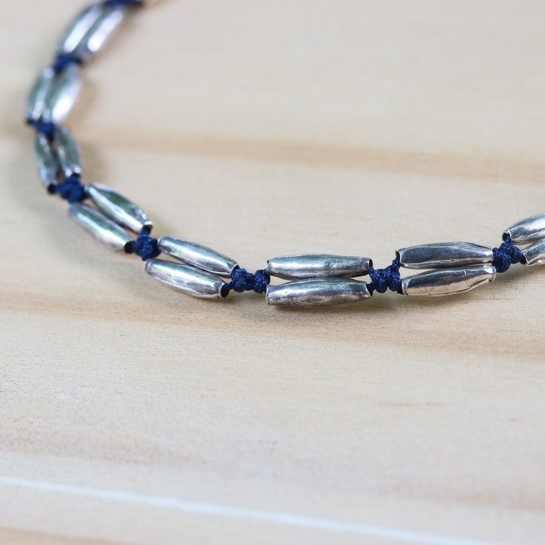 Adjustable friendship bracelet cotton string with sterling silver oxidized tube