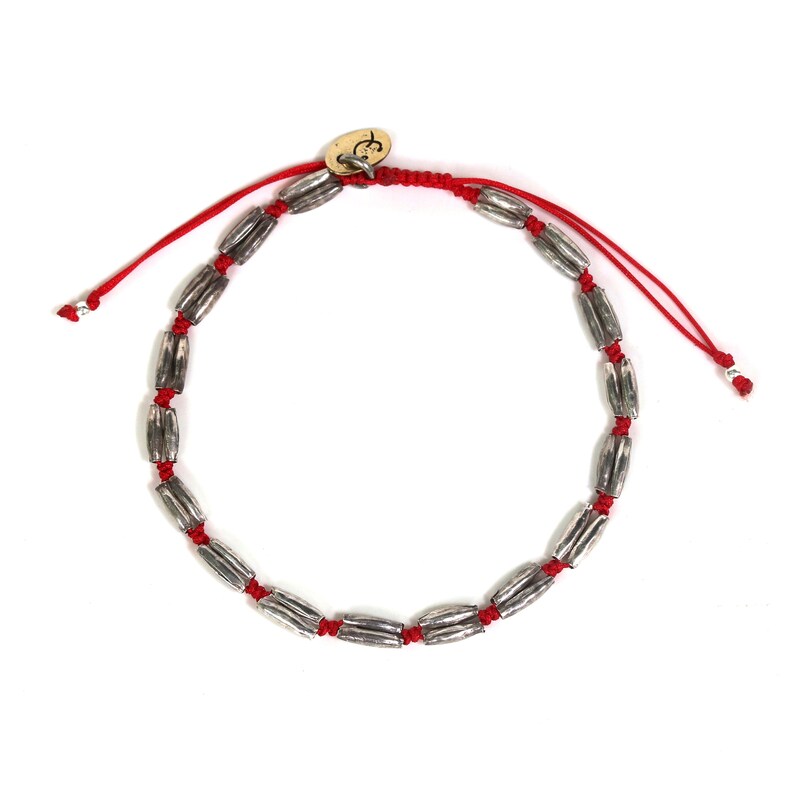 Adjustable friendship bracelet cotton string with sterling silver oxidized tube