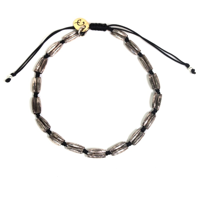Adjustable friendship bracelet cotton string with sterling silver oxidized tube