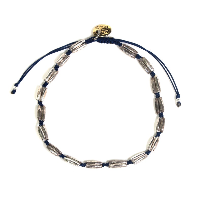 Adjustable friendship bracelet cotton string with sterling silver oxidized tube