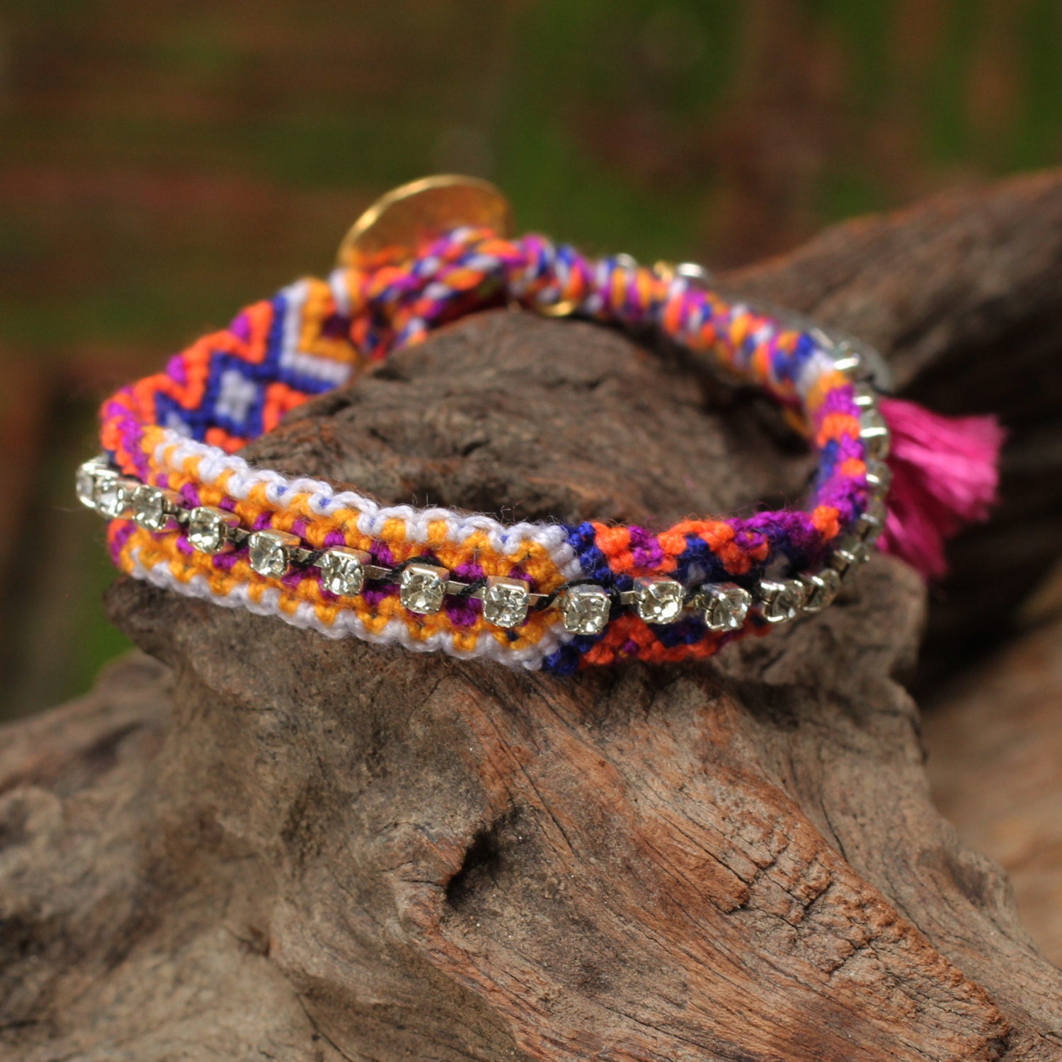 Woven cotton bracelet with sterling silver charm and genuine Etsy