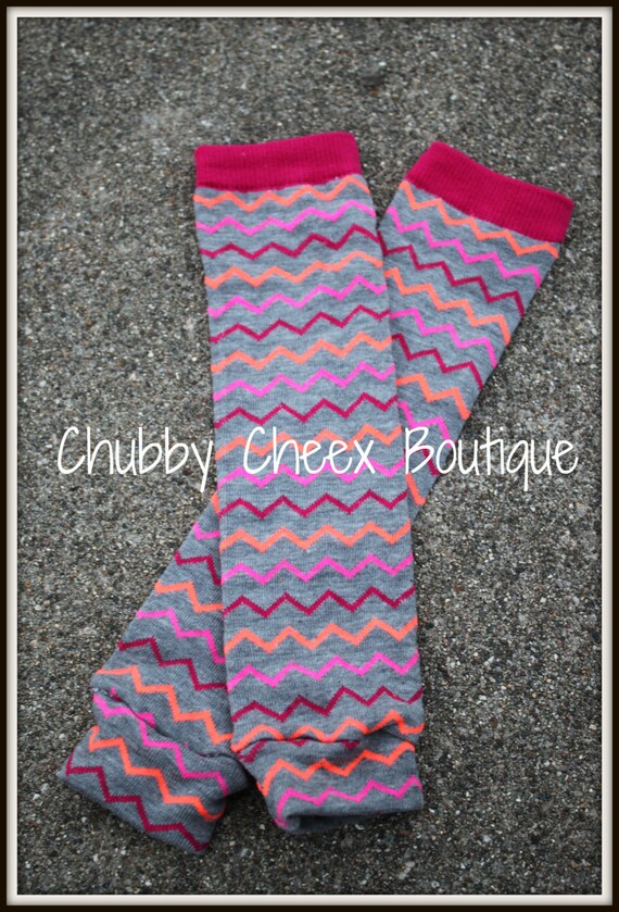 Items similar to Leg Warmers bright chevron stripe pink orange FREE
