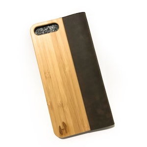Houten design flip case, iPhone 7 plus/8 plus – Bamboe met leer