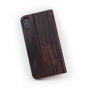 Houten design flip case, iPhone X / XS - Padouk