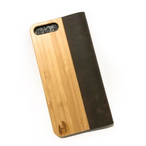 Houten design flip case, iPhone 7/8 – Bamboe met leer