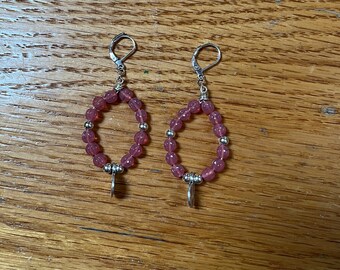Pink and silver wire wrapped earrings