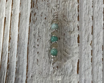 Gemstone pendant Amazonite and Czech crystal wire wrapped pendant