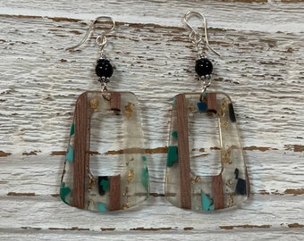 Acrylic and wood dangle earrings