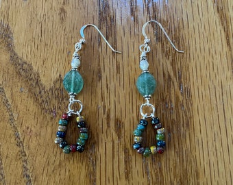 Green Strawberry Quartz beaded dangle earrings