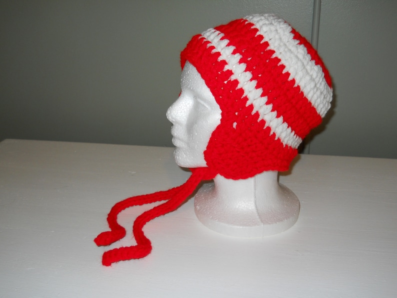 Etc TeenAdult Cap with Earflaps in NavyOrange BlueGold Crocheted Collegiate Club RedBlack or Color Choice Team RedWhite School