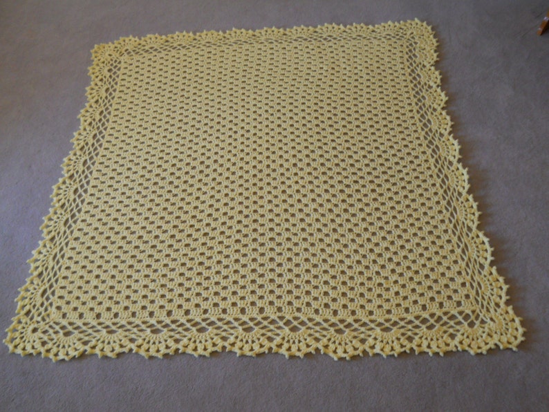 Crocheted Yellow Scalloped Baby AfghanChristening BlanketInfant ThrowCrib Cover