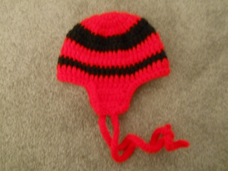 Etc TeenAdult Cap with Earflaps in NavyOrange BlueGold Crocheted Collegiate Club RedBlack or Color Choice Team RedWhite School