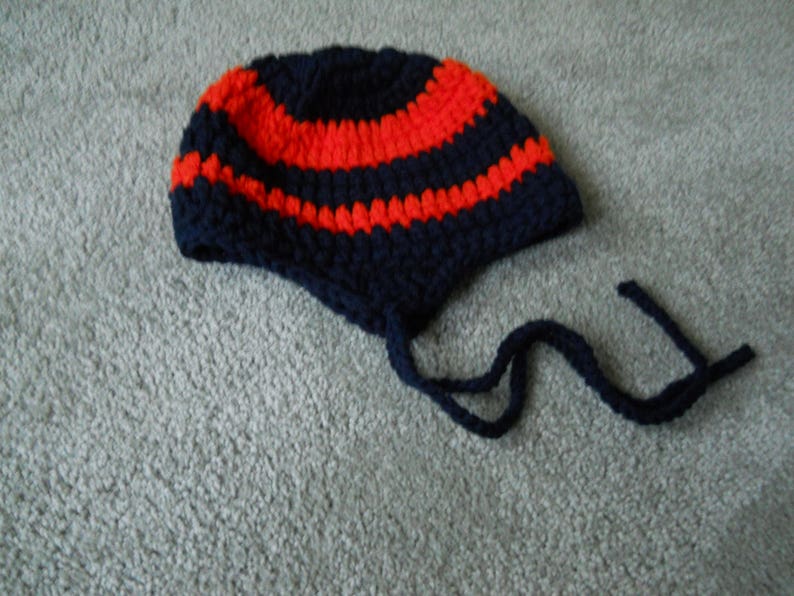 Etc TeenAdult Cap with Earflaps in NavyOrange BlueGold Crocheted Collegiate Club RedBlack or Color Choice Team RedWhite School