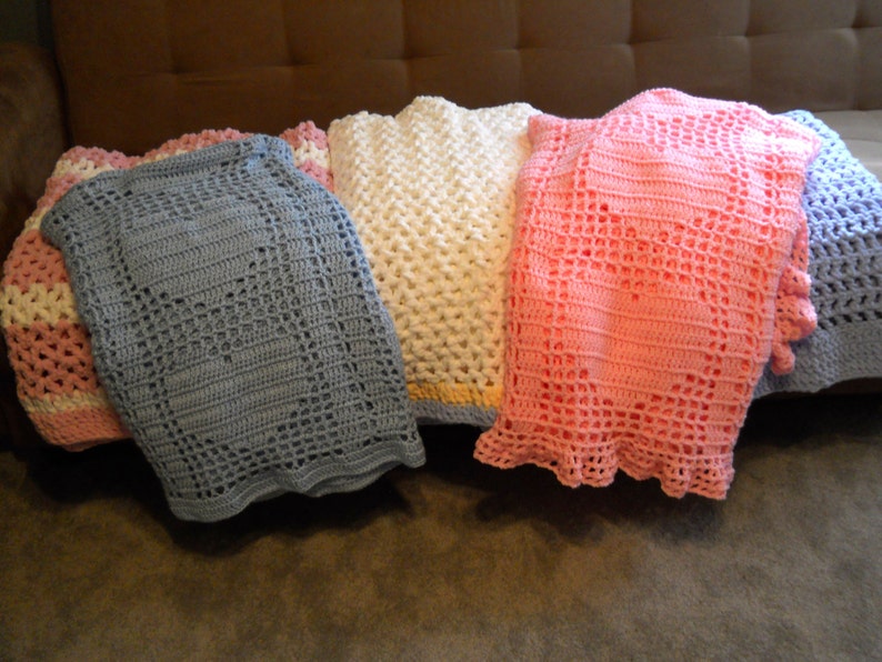 Crocheted Yellow Scalloped Baby AfghanChristening BlanketInfant ThrowCrib Cover