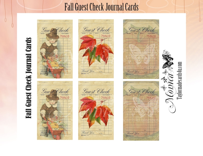 Fall Tags Fall ephemera Scrapbooking Card making ephemera Thanksgiving Tags Set of 6 Fall Guest Check Cards Pumpkin Tags