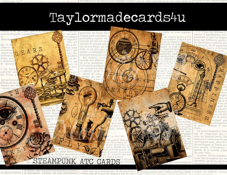 Artist Trading Cards Printable digital download Steampunk Ephemera Steampunk images Steampunk ATC Cards Printables Vintage