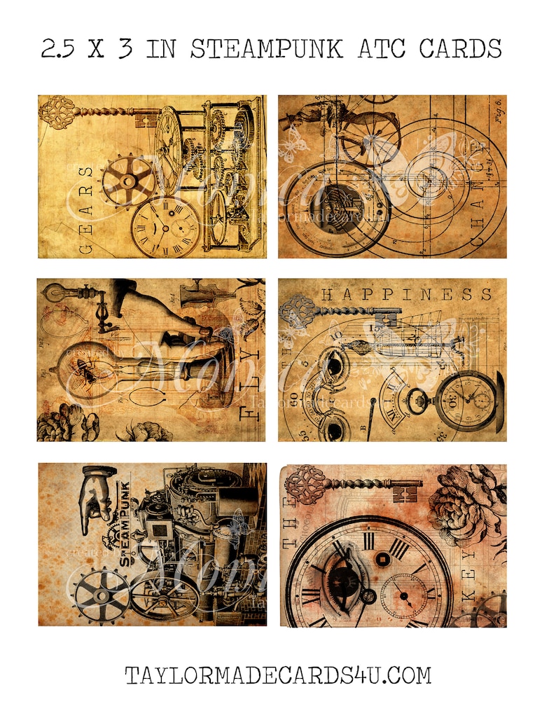 Artist Trading Cards Printable digital download Steampunk Ephemera Steampunk images Steampunk ATC Cards Printables Vintage