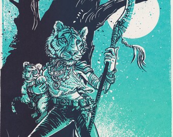 Tigress Warrior & Cub—Blue Edition—Screen Print