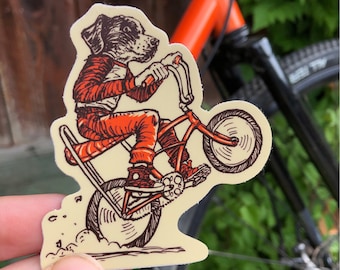 Bike Dog Wheelie—3" Vinyl Bike Sticker