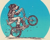 Bike Dog Wheelie Silkscreened Bike Art Print