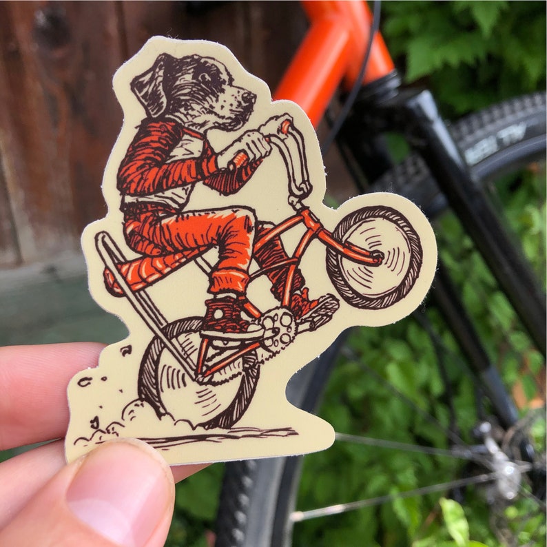 Bike Dog Wheelie3 Vinyl Bike Sticker image 1