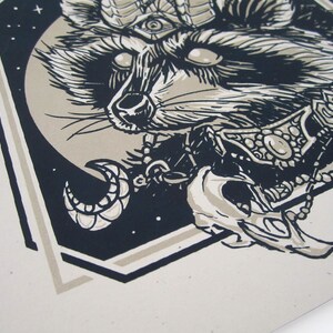 Nocturnal Rituals: Starry Night EditionRaccoon Print8x8 Gold and Midnight Blue Screen Print image 2