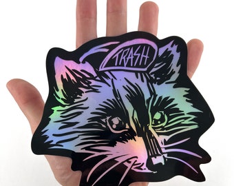 Trash Panda—XL 6" Holographic Sticker—Raccoon