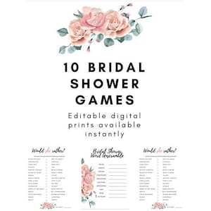 10 Bridal Shower Editable Printable Games - Instant Download