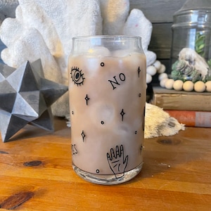 Magical Ouija Iced Coffee Cup Black or White - 16 or 20 oz Beer Can Glass