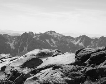 Mount Rainier National Park Mountains, Fine Art Photograph, Home Decor, Black and White Photograph