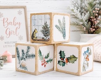 Classic Winnie The Pooh Christmas - Wooden Baby Blocks - Baby’s 1st Christmas Gift - Christmas Blocks - Holiday Decor - 2 Inch