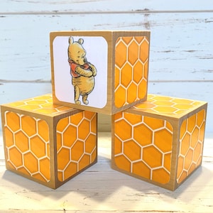Winnie The Pooh - Wooden Baby Blocks - Baby Shower Decor - Table Centerpieces - Nursery Room - Pooh Shower - 2 Inch