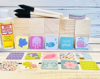 Ocean Theme Nursery - DIY Baby Block Kit - Baby Shower Craft - Baby Girl - Shower Activity - Nautical - Sailor - 2 Inch