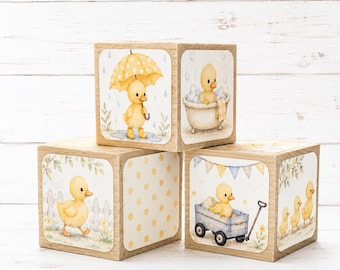 Wooden Duck Baby Blocks | Vintage Duck Nursery Decor | Little Duck Baby Shower Gift | Neutral Nursery Blocks | Duckling Nursery - 2 Inch