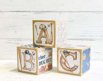 Baseball ABC Blocks - Customize Your Name - Wooden Baby Blocks - Baseball Nursery - Baby Gift -  Sports Baby Shower - 2 Inch  - Centerpiece