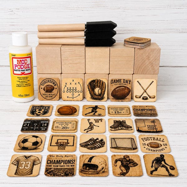 Vintage Sports Nursery Blocks | DIY Wooden Block Kit | Sports Nursery Decor | Football Baby Shower | Rustic Boy Nursery | Shower Activity