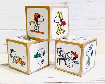 Snoopy - Peanuts - Wood Blocks - Baby Shower Decorations - Table Centerpiece - 2 Inch Blocks - 1st Birthday - Baby Shower Gift