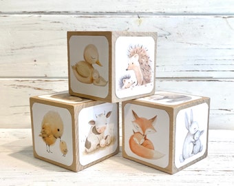 Mommy and Baby Animal Mix - Wood Blocks - Woodland - Farm - Jungle - Neutral Decor - Nursery Decor - Shower Decor - Centerpiece - 2 Inch