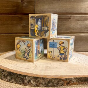 Vintage Winnie The Pooh Decor -  Wooden Baby Blocks - Baby Shower - Table Centerpieces - Nursery Room - Pooh Characters - 2 Inch