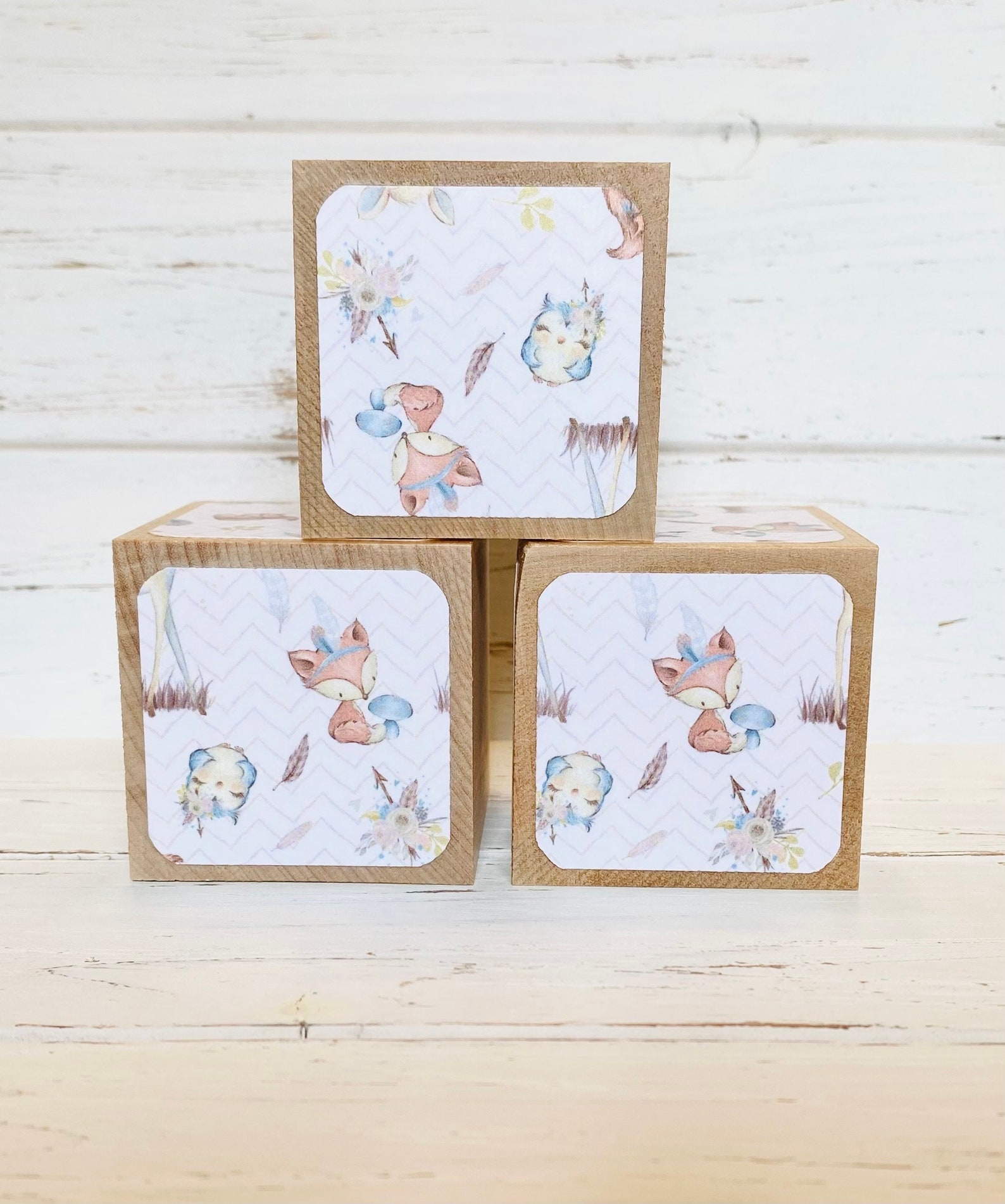 Boho Woodland Animals - Wooden Baby Blocks - Baby Shower Decor - Table ...