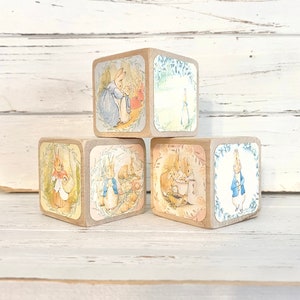 Beatrix Potter - Wood Blocks - Peter Rabbit - Nursery Room Decor - Benjamin Bunny - Baby Girl Nursery - Shelf Decor - 2 Inch Blocks